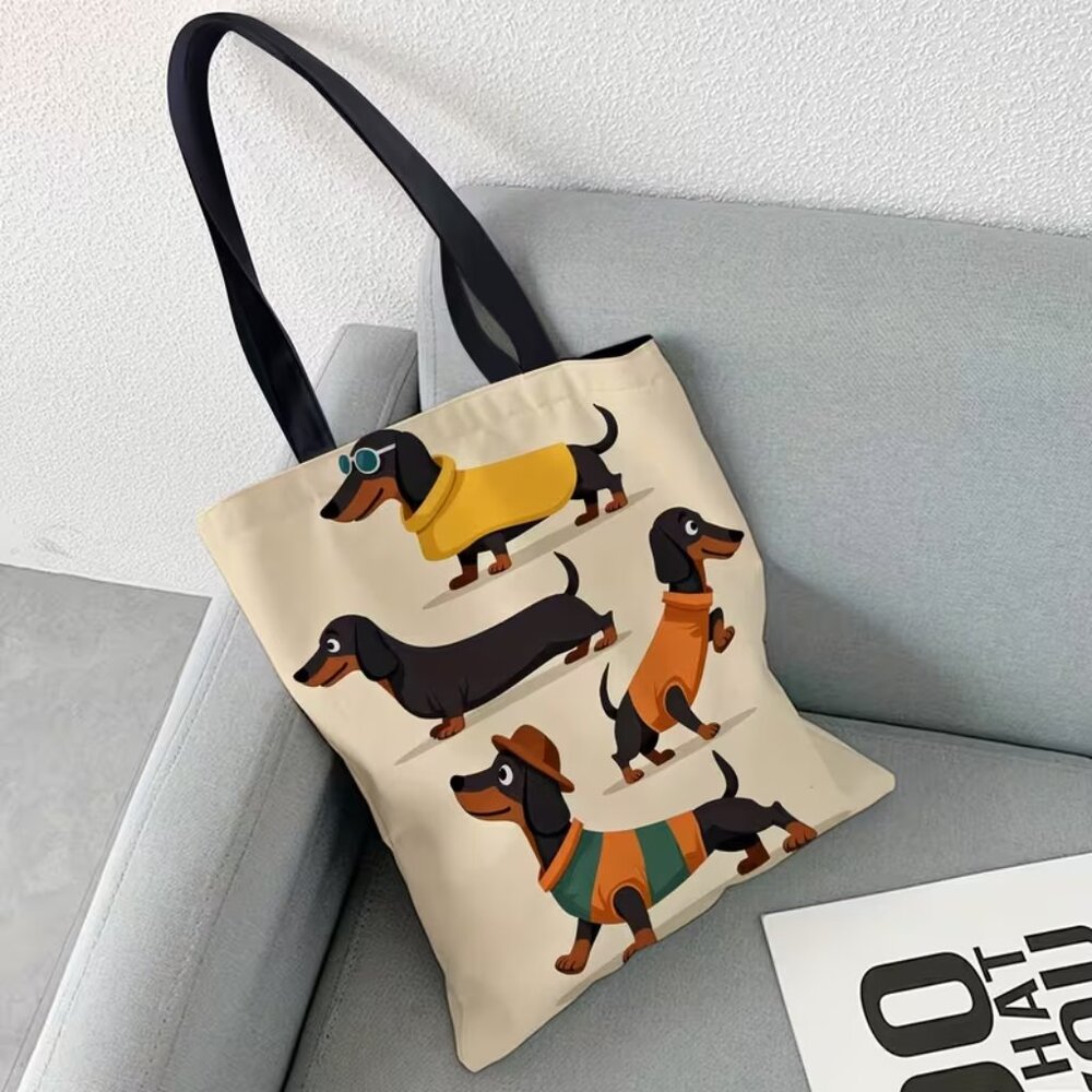 “Dachshunds in Sweaters” Polyester Tote Shopping Bag (BRAND-NEW & SO CUTE!) - Picture 1 of 7
